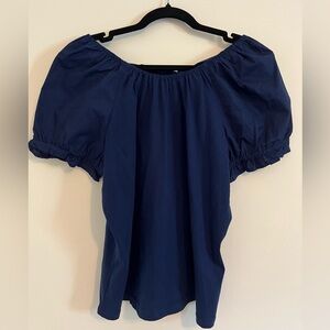 J.Crew Womens Navy Blue Off-Shoulder Top $59.50 Casual Tie Bow Back Cinched Chic